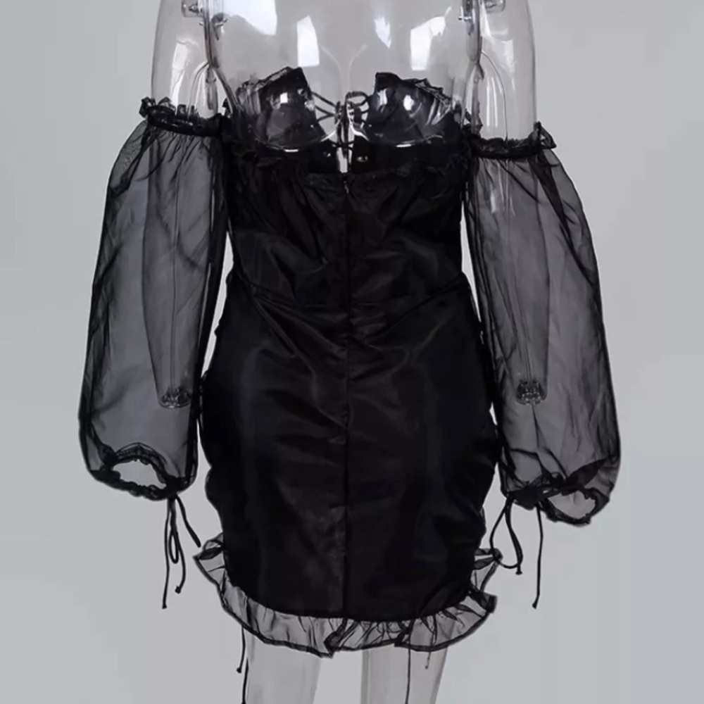 Mesh Lace-Up drawstring  mini party dresses